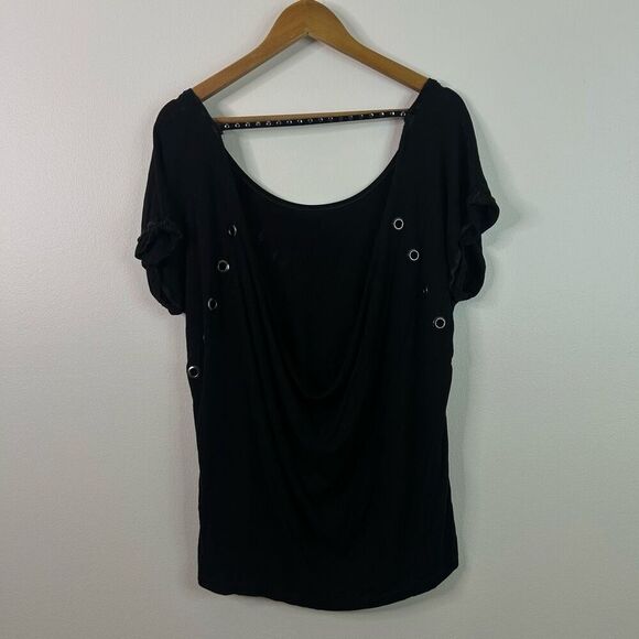 Affliction Womens Black Graphic Tee Size M‎ Bull Skull Studded Boho Western - Picture 6 of 11
